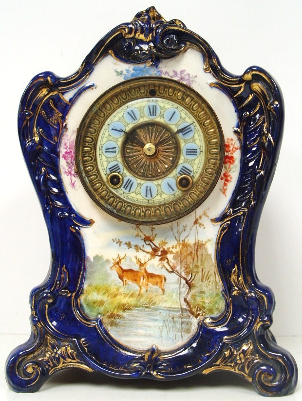 Mercedes gilded cobalt porcelain mantle clock #6
